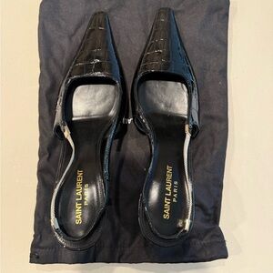 Saint Laurent Black Croc-Embossed Heels